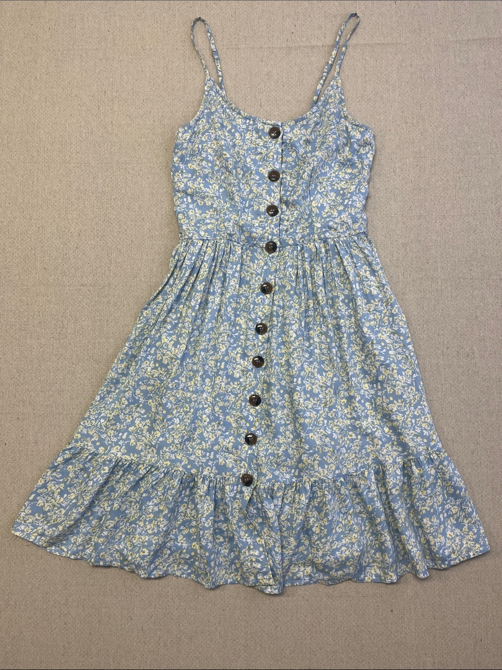 Japra Blue Floral Button Front Midi Dress Pockets Adjustable Straps S